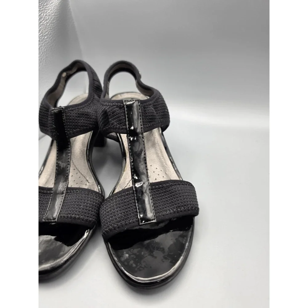 LifeStride Women's Size 8 Black T-Strap Slingback Heels Stretch Comfort Sandals